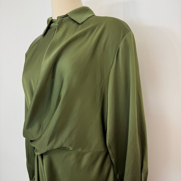 Jonathan Simkhai Talit Draped Mini Dress Dark Green Satin M - Picture 5 of 11